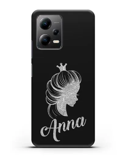 Именной чехол Принцесса с короной с серебряным рисунком силиконовый для Xiaomi Poco X5