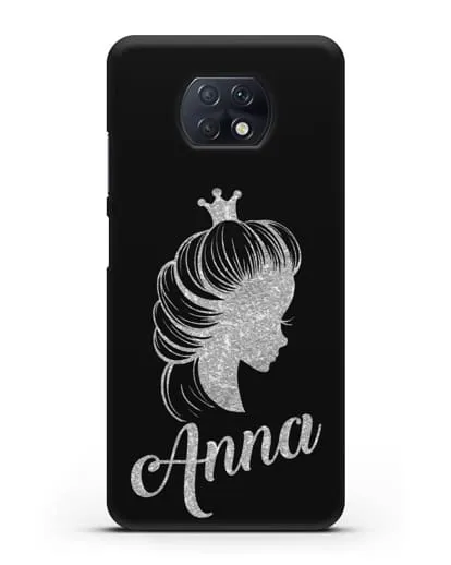 Именной чехол Принцесса с короной с серебряным рисунком силиконовый для Xiaomi Redmi Note 9T