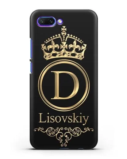Именной чехол с монограммой, короной и вензелями с золотым рисунком силиконовый для Honor 10