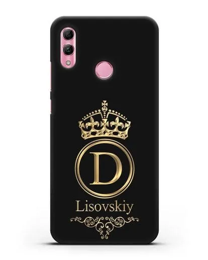 Именной чехол с монограммой, короной и вензелями с золотым рисунком силиконовый для Honor 10 Lite