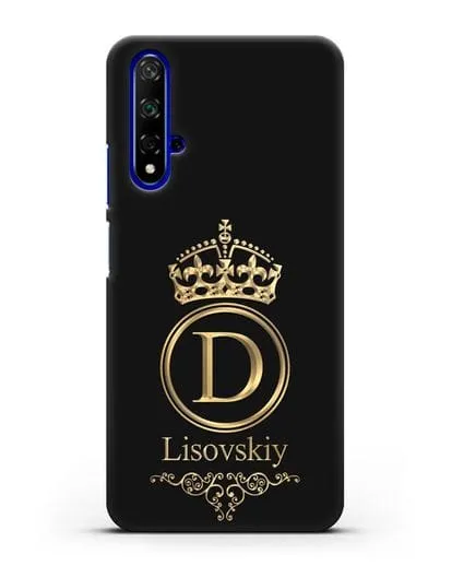 Именной чехол с монограммой, короной и вензелями с золотым рисунком силиконовый для Honor 20