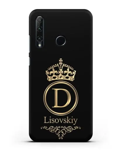 Именной чехол с монограммой, короной и вензелями с золотым рисунком силиконовый для Honor 20e