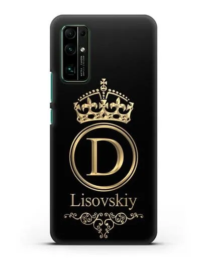 Именной чехол с монограммой, короной и вензелями с золотым рисунком силиконовый для Honor 30