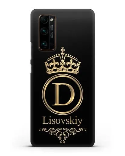 Именной чехол с монограммой, короной и вензелями с золотым рисунком силиконовый для Honor 30 Pro Plus