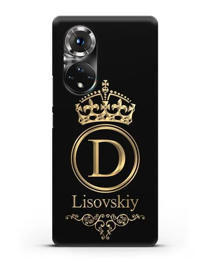 Именной чехол с монограммой, короной и вензелями с золотым рисунком силиконовый для Honor 50 Pro