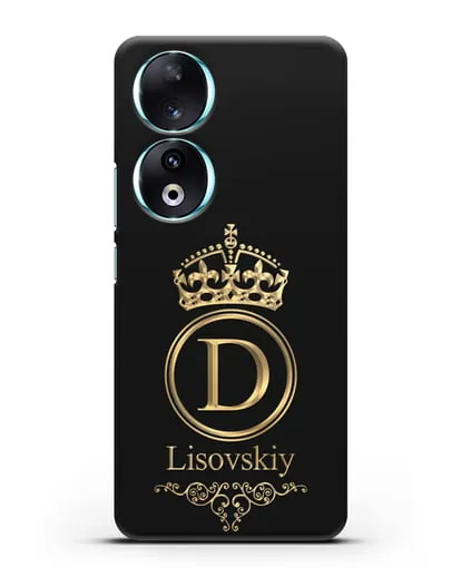 Именной чехол с монограммой, короной и вензелями с золотым рисунком силиконовый для Honor 90