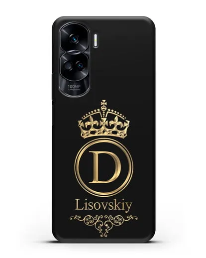Именной чехол с монограммой, короной и вензелями с золотым рисунком силиконовый для Honor 90 Lite