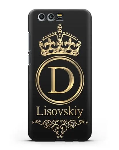 Именной чехол с монограммой, короной и вензелями с золотым рисунком силиконовый для Honor 9