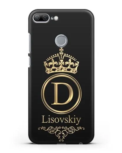 Именной чехол с монограммой, короной и вензелями с золотым рисунком силиконовый для Honor 9 Lite