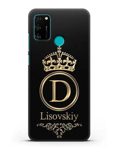 Именной чехол с монограммой, короной и вензелями с золотым рисунком силиконовый для Honor 9A