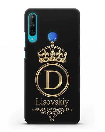 Именной чехол с монограммой, короной и вензелями с золотым рисунком силиконовый для Honor 9C