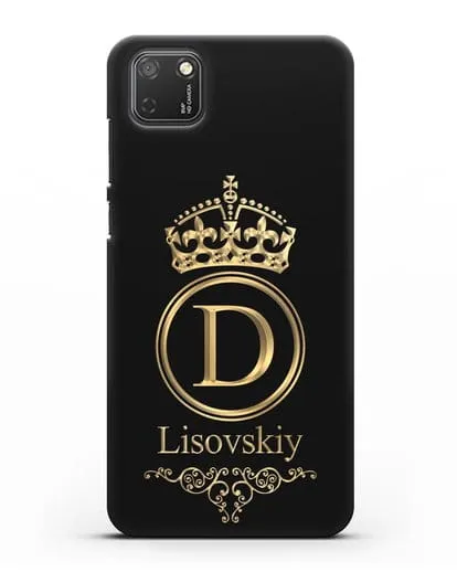 Именной чехол с монограммой, короной и вензелями с золотым рисунком силиконовый для Honor 9S