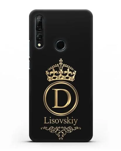 Именной чехол с монограммой, короной и вензелями с золотым рисунком силиконовый для Honor 9X