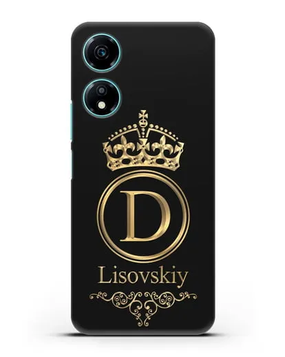 Именной чехол с монограммой, короной и вензелями с золотым рисунком силиконовый для Honor X5 Plus