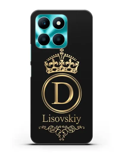 Именной чехол с монограммой, короной и вензелями с золотым рисунком силиконовый для Honor X6a