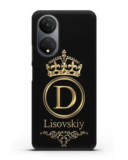 Именной чехол с монограммой, короной и вензелями с золотым рисунком силиконовый для Honor X7