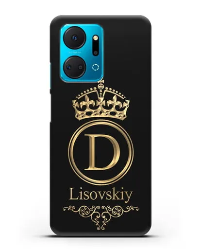 Именной чехол с монограммой, короной и вензелями с золотым рисунком силиконовый для Honor X7a Plus