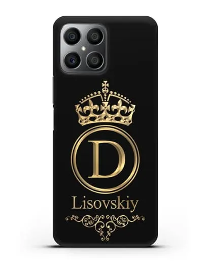 Именной чехол с монограммой, короной и вензелями с золотым рисунком силиконовый для Honor X8