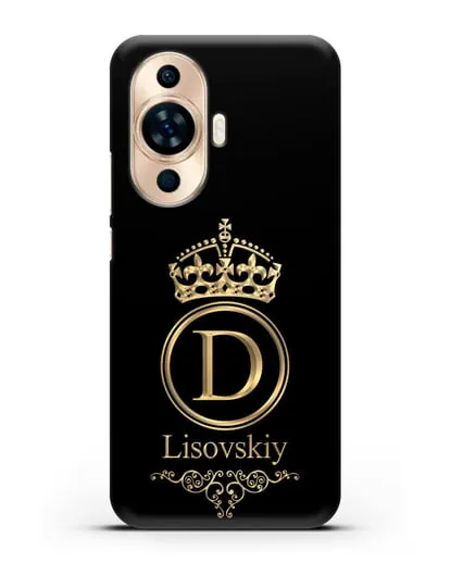 Именной чехол с монограммой, короной и вензелями с золотым рисунком силиконовый для Huawei Nova 11