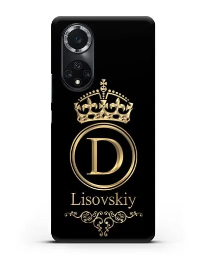 Именной чехол с монограммой, короной и вензелями с золотым рисунком силиконовый для Huawei Nova 9
