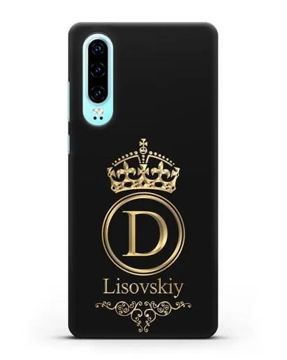 Именной чехол с монограммой, короной и вензелями с золотым рисунком силиконовый для Huawei P30