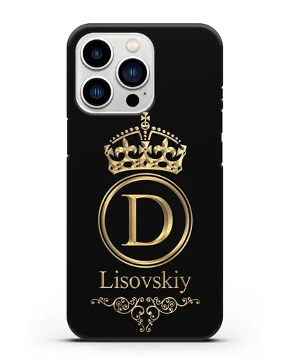 Именной чехол с монограммой, короной и вензелями с золотым рисунком силиконовый для iPhone 13 Pro