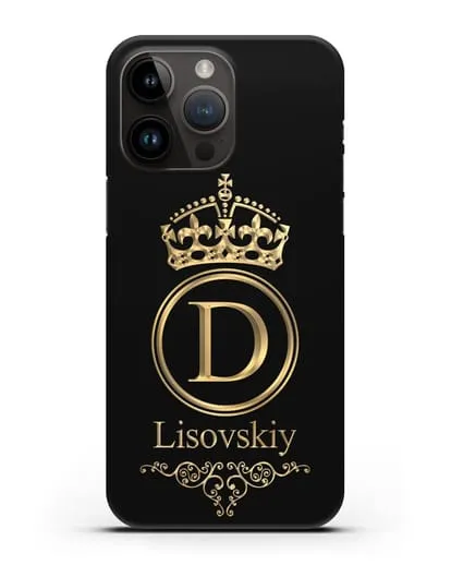 Именной чехол с монограммой, короной и вензелями с золотым рисунком силиконовый для iPhone 14 Pro Max