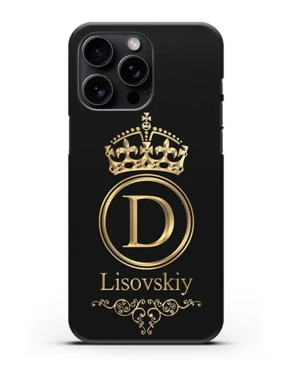 Именной чехол с монограммой, короной и вензелями с золотым рисунком силиконовый для iPhone 15 Pro Max
