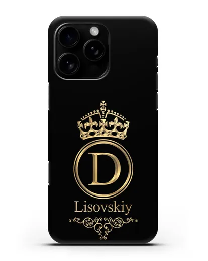 Именной чехол с монограммой, короной и вензелями с золотым рисунком силиконовый для iPhone 16 Pro Max