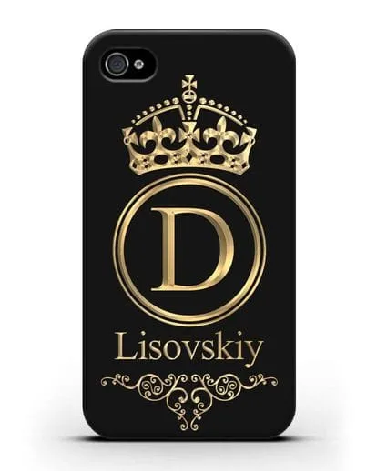 Именной чехол с монограммой, короной и вензелями с золотым рисунком силиконовый для iPhone 4/4s