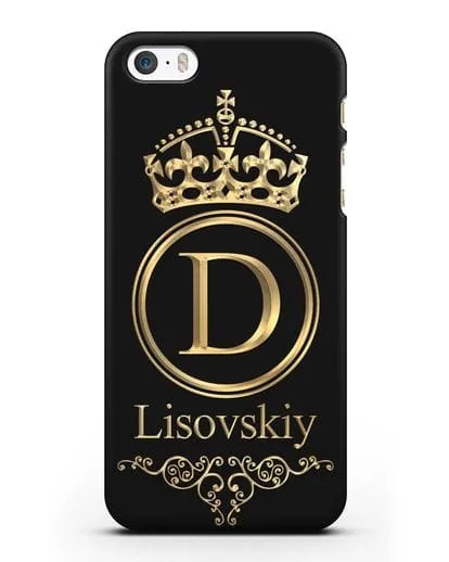 Именной чехол с монограммой, короной и вензелями с золотым рисунком силиконовый для iPhone 5/5s/SE