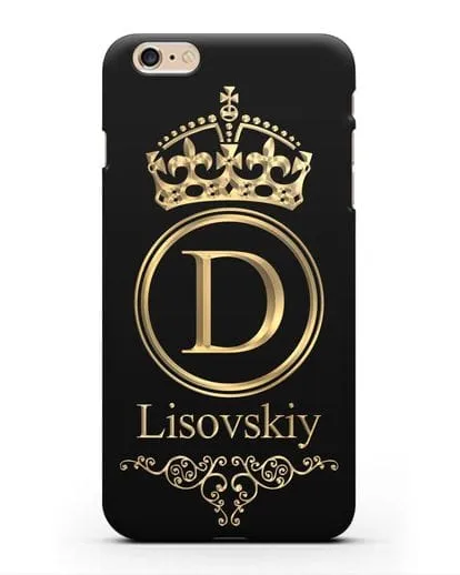 Именной чехол с монограммой, короной и вензелями с золотым рисунком силиконовый для iPhone 6s Plus