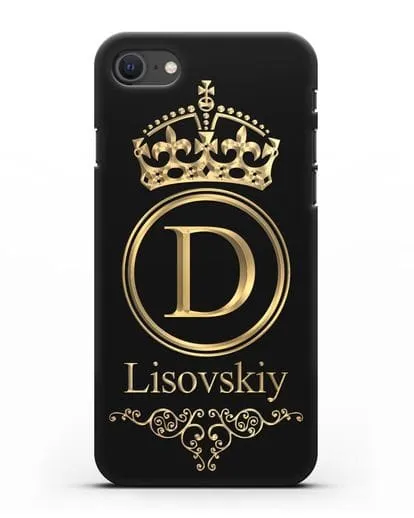 Именной чехол с монограммой, короной и вензелями с золотым рисунком силиконовый для iPhone SE 2020