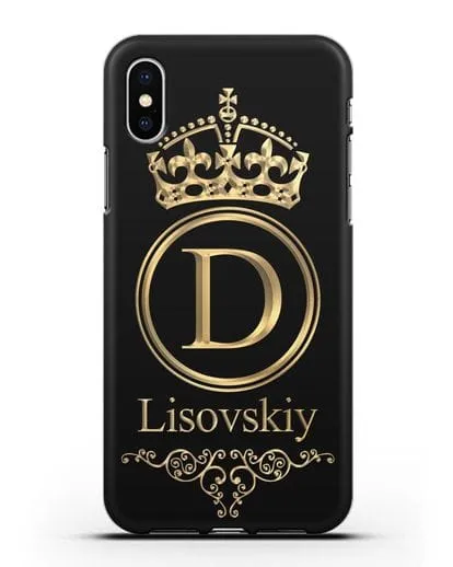 Именной чехол с монограммой, короной и вензелями с золотым рисунком силиконовый для iPhone X