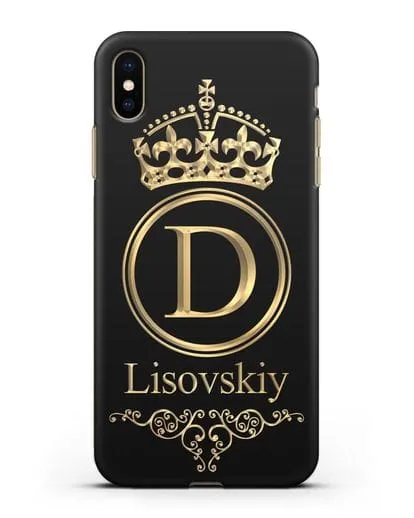 Именной чехол с монограммой, короной и вензелями с золотым рисунком силиконовый для iPhone XS Max