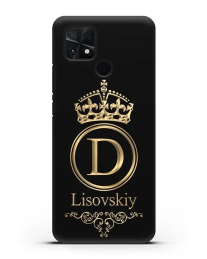 Именной чехол с монограммой, короной и вензелями с золотым рисунком силиконовый для Xiaomi Poco C40