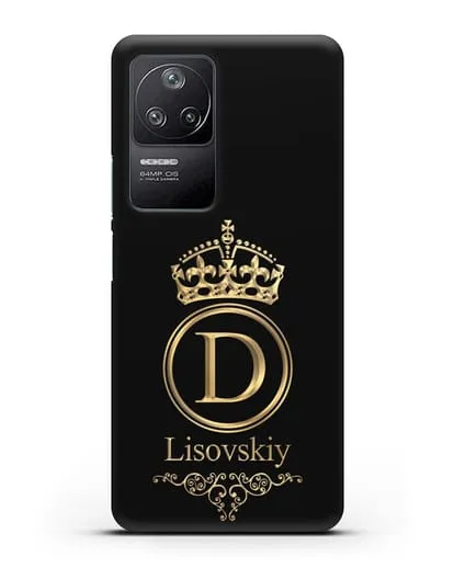 Именной чехол с монограммой, короной и вензелями с золотым рисунком силиконовый для Xiaomi Poco F4