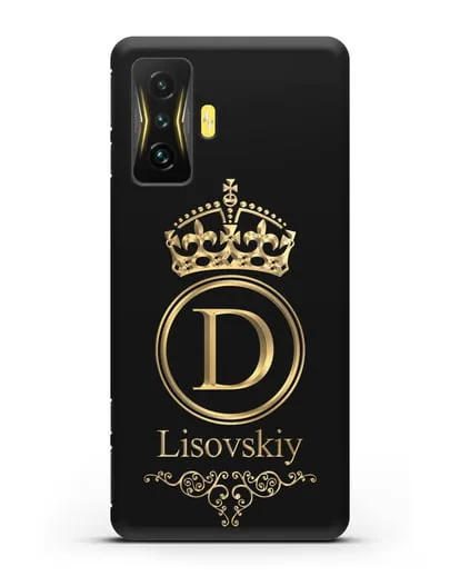 Именной чехол с монограммой, короной и вензелями с золотым рисунком силиконовый для Xiaomi Poco F4 GT