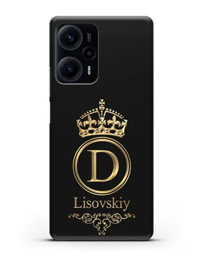 Именной чехол с монограммой, короной и вензелями с золотым рисунком силиконовый для Xiaomi Poco F5