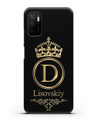 Именной чехол с монограммой, короной и вензелями с золотым рисунком силиконовый для Xiaomi Poco M3 Pro
