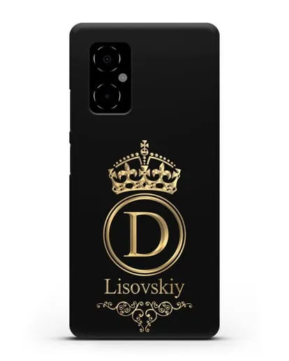 Именной чехол с монограммой, короной и вензелями с золотым рисунком силиконовый для Xiaomi Poco M4 5G