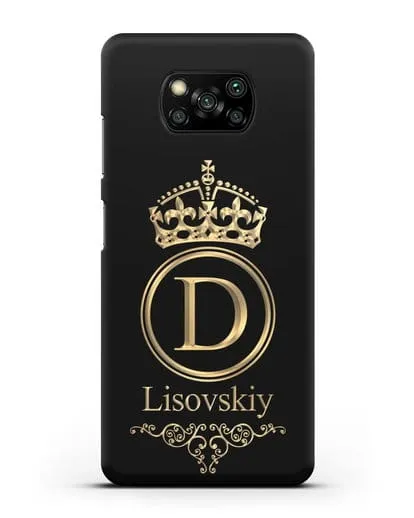 Именной чехол с монограммой, короной и вензелями с золотым рисунком силиконовый для Xiaomi Poco X3