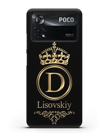 Именной чехол с монограммой, короной и вензелями с золотым рисунком силиконовый для Xiaomi Poco X4 Pro