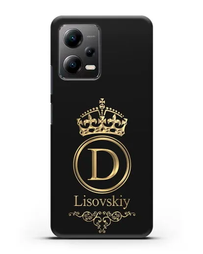 Именной чехол с монограммой, короной и вензелями с золотым рисунком силиконовый для Xiaomi Poco X5