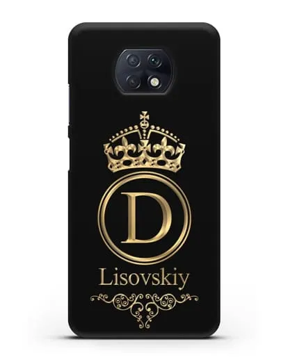 Именной чехол с монограммой, короной и вензелями с золотым рисунком силиконовый для Xiaomi Redmi Note 9T