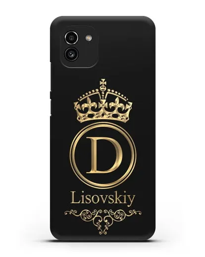 Именной чехол с монограммой, короной и вензелями с золотым рисунком силиконовый для Samsung Galaxy A03 [SM-A035]