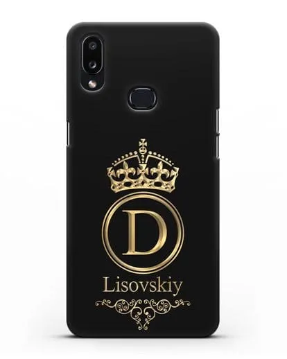Именной чехол с монограммой, короной и вензелями с золотым рисунком силиконовый для Samsung Galaxy A10s [SM-F107F]