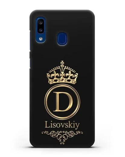 Именной чехол с монограммой, короной и вензелями с золотым рисунком силиконовый для Samsung Galaxy A20 [SM-A205FN]