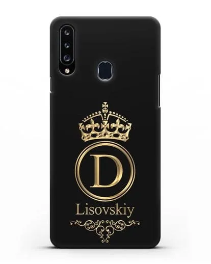 Именной чехол с монограммой, короной и вензелями с золотым рисунком силиконовый для Samsung Galaxy A20s [SM-A207FN]