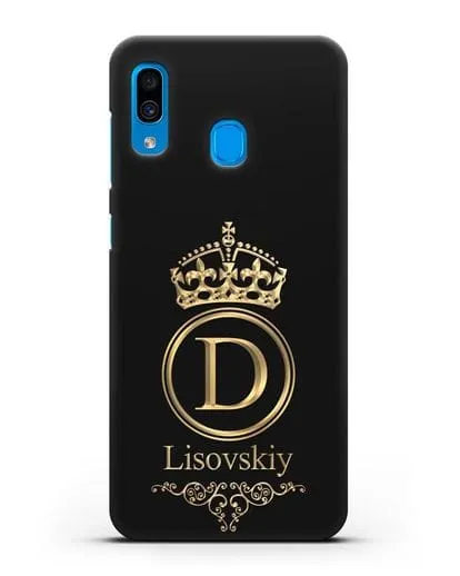 Именной чехол с монограммой, короной и вензелями с золотым рисунком силиконовый для Samsung Galaxy A30 [SM-A305FN]
